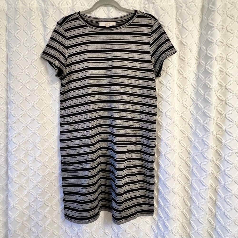 LOFT Black and White Striped Dress size medium